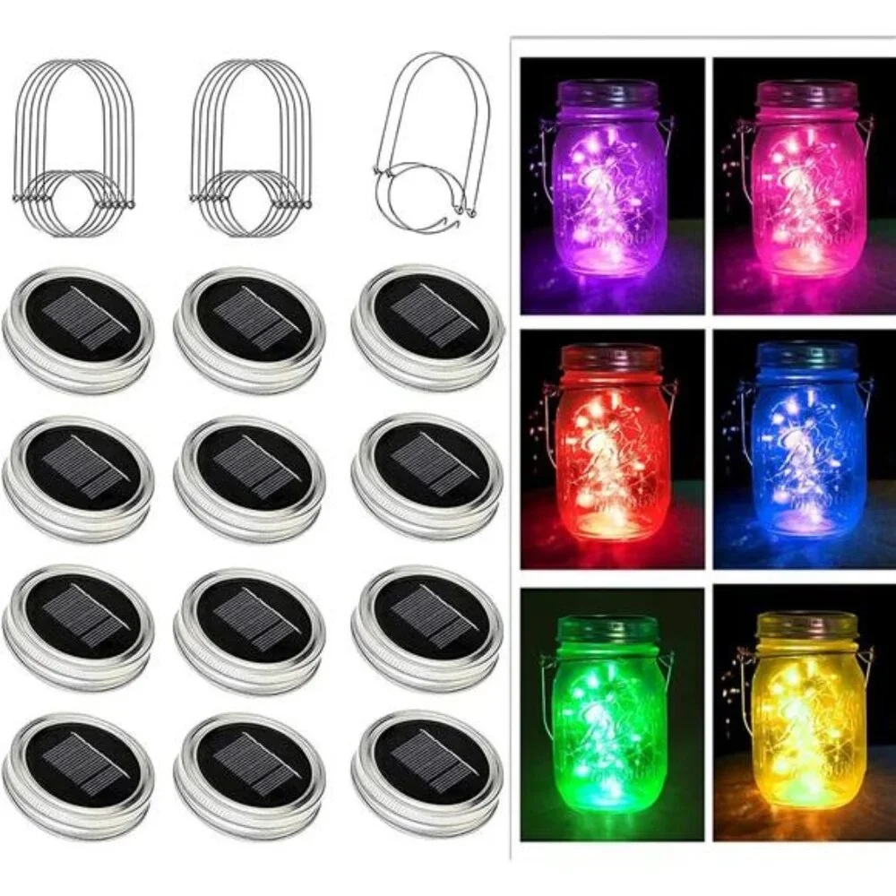 Solar Mason Jar Lights, 12 Pack 30 LED Fairy Firefly String Mason Jar
